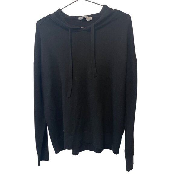 Womens Cashmere Blend Black Hoodie M Boho Warm Comfort Elegant - Picture 1 of 6
